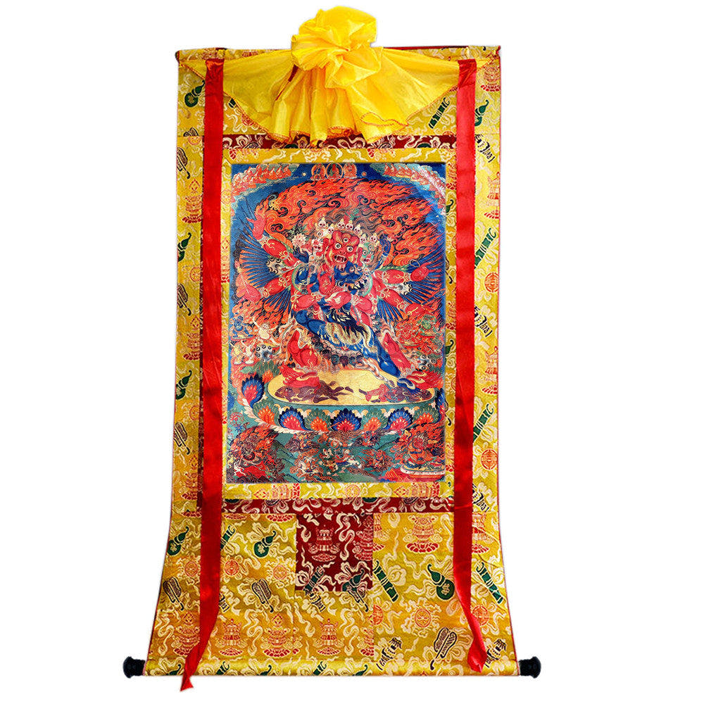 Vajrakilaya in Yab Yum Thangka - Tibetan thangka painting, close-up detail