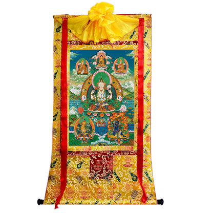 Gandhanra Tibetan Thangka Art - Chenrezig - Padmapani - from Kathok Monastery - Giclee Print with Mineral Pigments