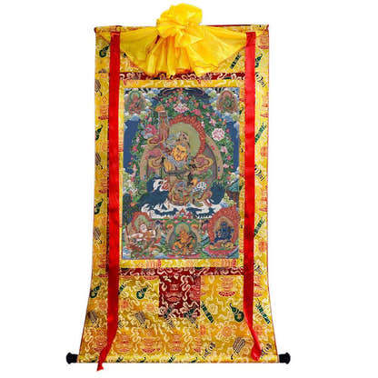 Vaishravana / Vaisravana - Tibetan thangka painting, close-up detail