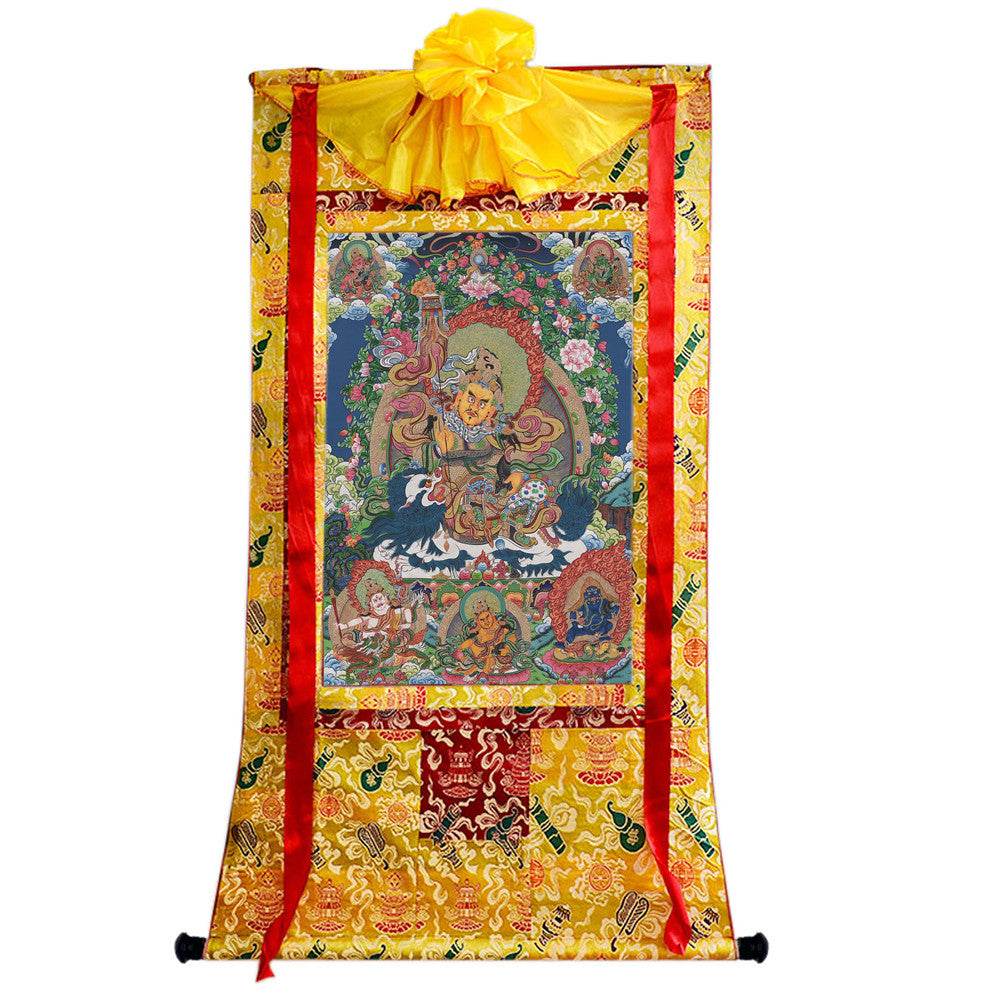 Vaishravana / Vaisravana - Tibetan thangka painting, close-up detail