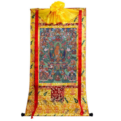 Manjusri - Tibetan thangka painting, close-up detail