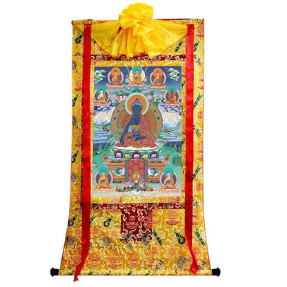 Bhaisajyaguru - Eight Medicine Buddhas - Tibetan thangka painting, close-up detail