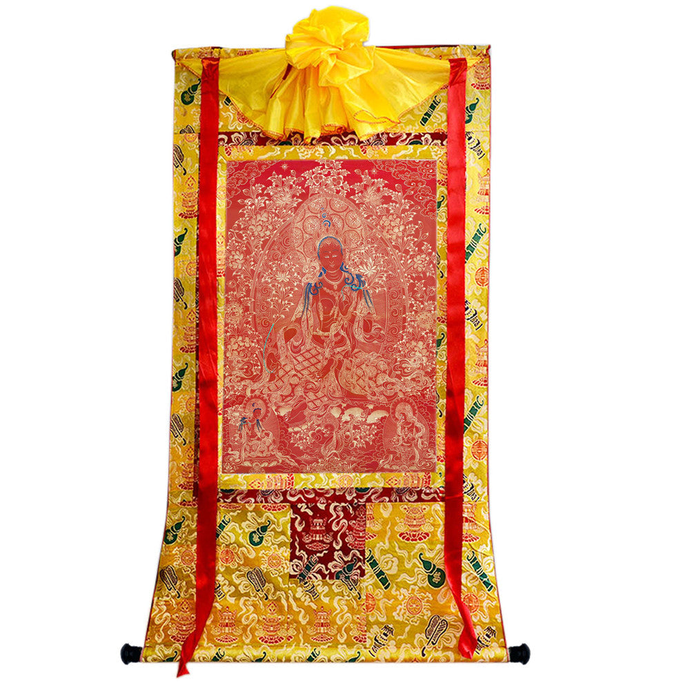2774-唐卡-HBMT-079绿度母红唐-老-240dpi - Tibetan thangka painting, close-up detail