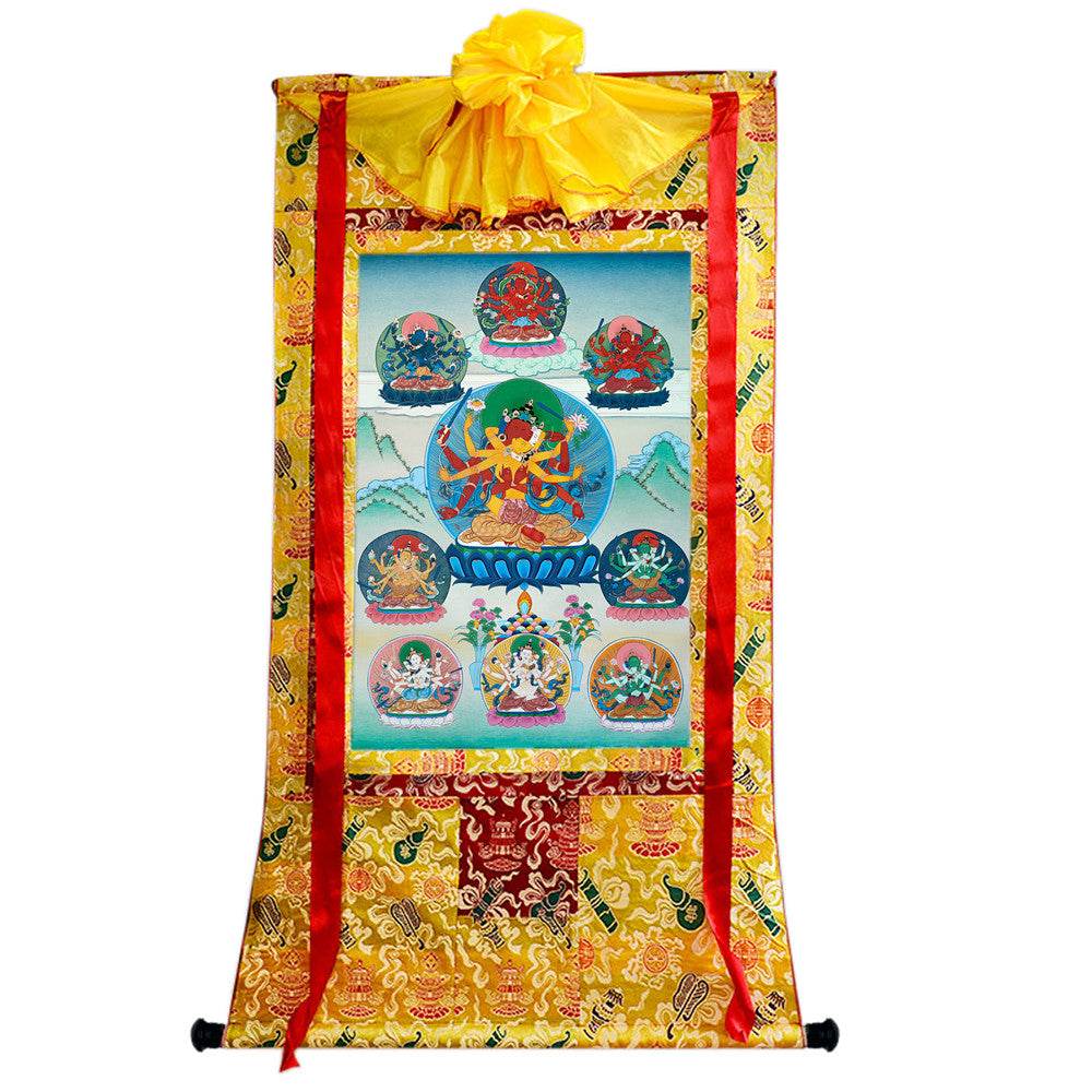 9 Yab-Yum Manjusri Thangka - Tibetan thangka painting, close-up detail