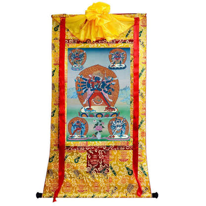 Vajrabhairava / Yamantaka - 17th Century Old Version - Tibetan thangka painting, close-up detail
