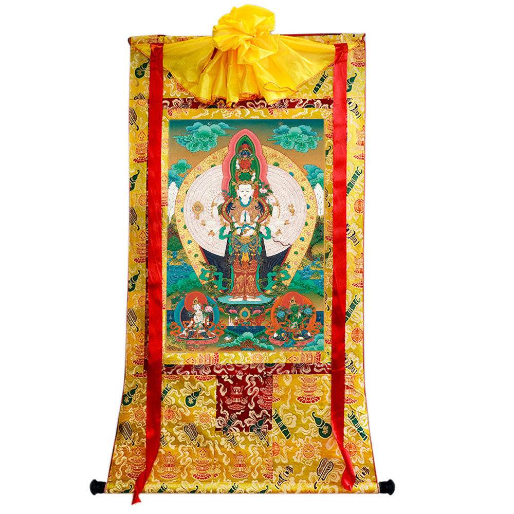 The Thousand-hand Avalokiteshvara - Tibetan thangka painting, close-up detail