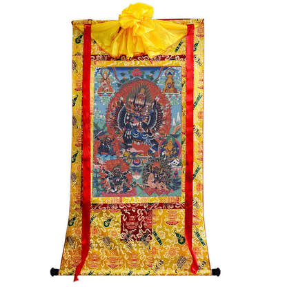 Vajrabhairava / Yamantaka - 17th Century Old Version - Tibetan thangka painting, close-up detail