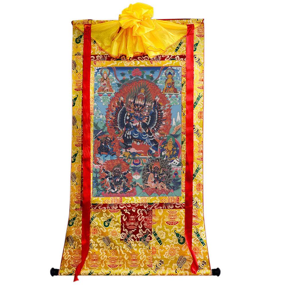 Vajrabhairava / Yamantaka - 17th Century Old Version - Tibetan thangka painting, close-up detail