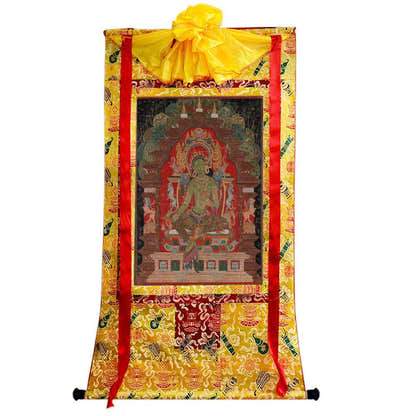 Green Tara - 13th Century - Tibetan thangka painting, close-up detail