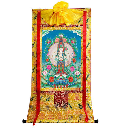 The Thousand-hand Avalokiteshvara - Tibetan thangka painting, close-up detail