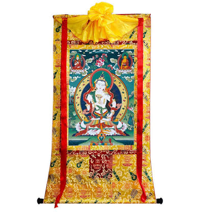 Vajrasattva - Tibetan thangka painting, close-up detail