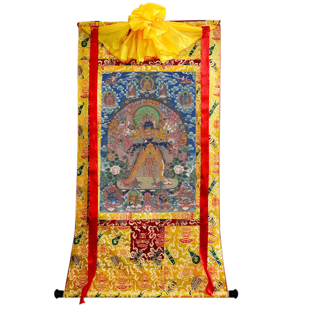 Gandhanra Tibetan Thangka Art - Vajrabhairava-Yamāntaka - from Kathok Monastery - Giclee Print with Mineral Pigments