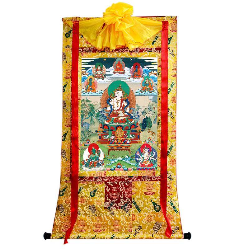 Vajrasattva - Tibetan thangka painting, close-up detail