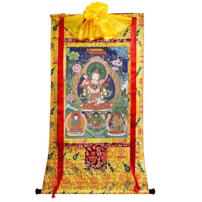 Vajrasattva in Yab Yum - Tibetan thangka painting, close-up detail