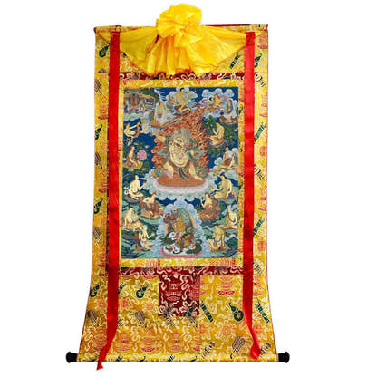 Black Manjusri - Tibetan thangka painting, close-up detail