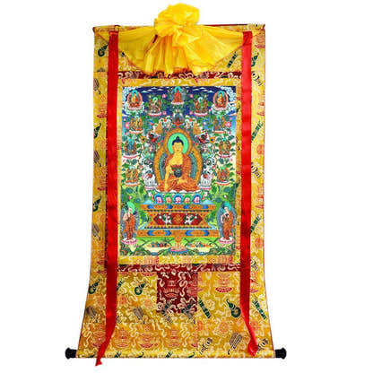 Shakyamuni Thangka - Hand Framed Giclee Printed Tibetan Art - Tibetan thangka painting, close-up detail