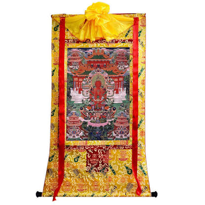 Amitayus - the Buddha of Longevity - Tibetan thangka painting, close-up detail