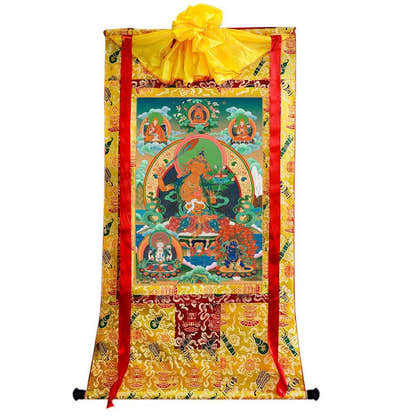 Manjusri - Tibetan thangka painting, close-up detail