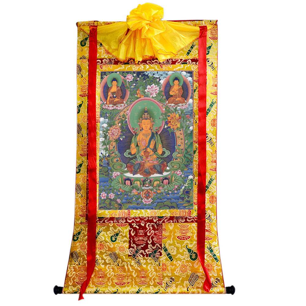 Avalokiteshvara - Tibetan thangka painting, close-up detail