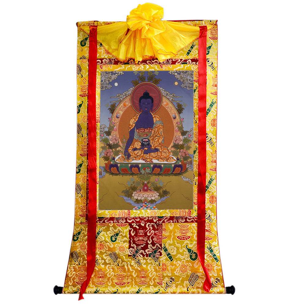 Bhaisajyaguru - Medicine Buddha - Tibetan thangka painting, close-up detail