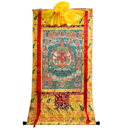 Gandhanra Hand Frame Tibetan Thangka Art,kurukulla tara-tara rakta,Jetsun Dolma, Buddhist Tapestry,Giclee Print with Mineral Pigments,48" × 32"