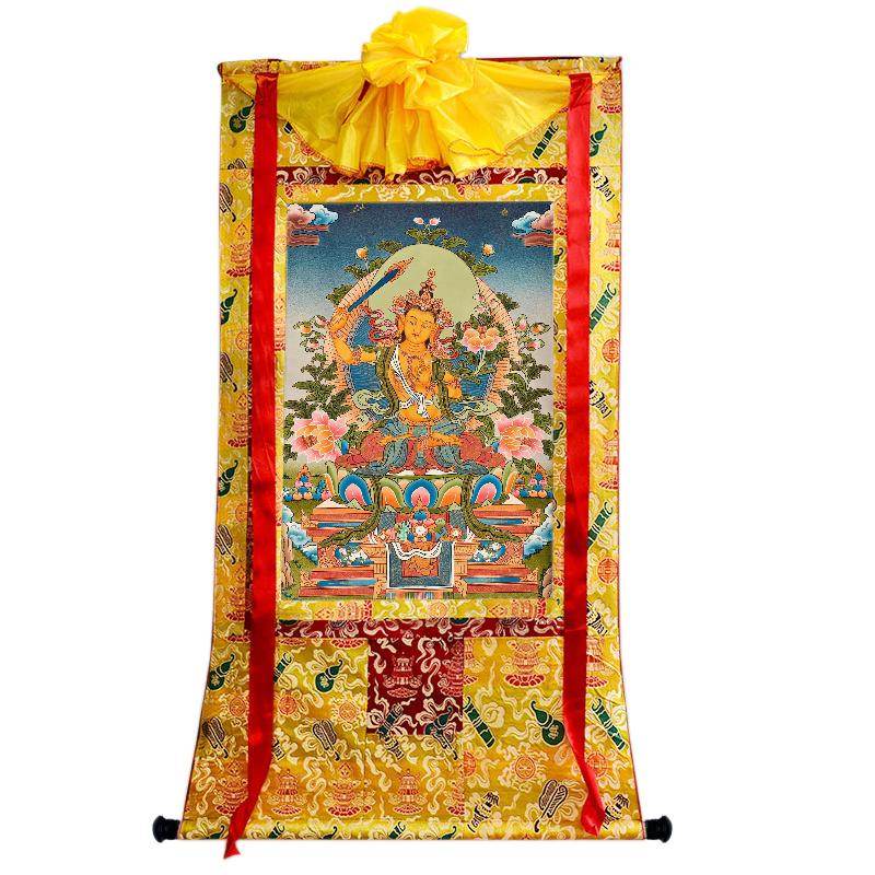 Manjusri - Tibetan thangka painting, close-up detail