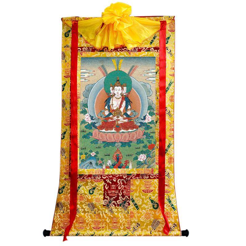 Vairocana - Mahavairocana - Tibetan thangka painting, close-up detail