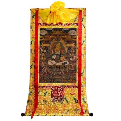 Gandhanra Handmade Thangka - Yellow Jambhala - from Kathok Monastery