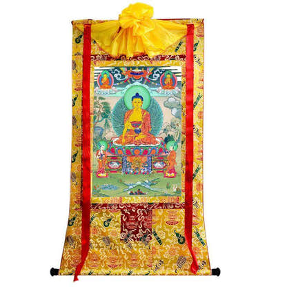 Shakyamuni - Tibetan thangka painting, close-up detail