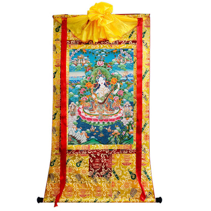2786-唐卡-HBMT-094妙音佛母-240dpi - Tibetan thangka painting, close-up detail