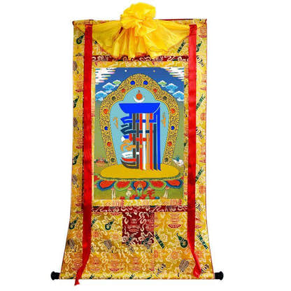 Kalachakra Symbol - Tibetan thangka painting, close-up detail