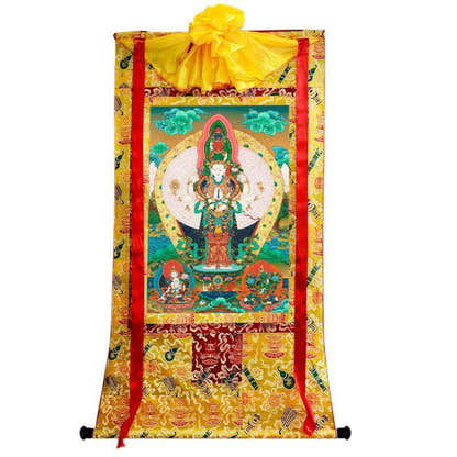The Thousand-hand Avalokiteshvara - Tibetan thangka painting, close-up detail