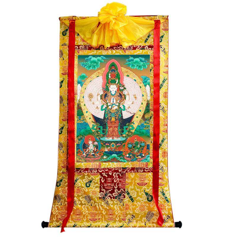 The Thousand-hand Avalokiteshvara - Tibetan thangka painting, close-up detail
