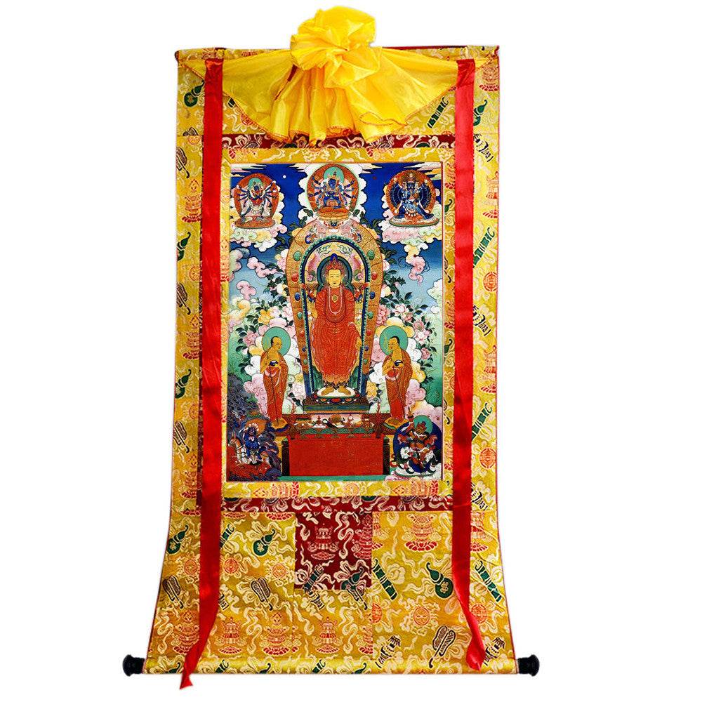 Buddha of Sandalwood Merit - Tibetan thangka painting, close-up detail