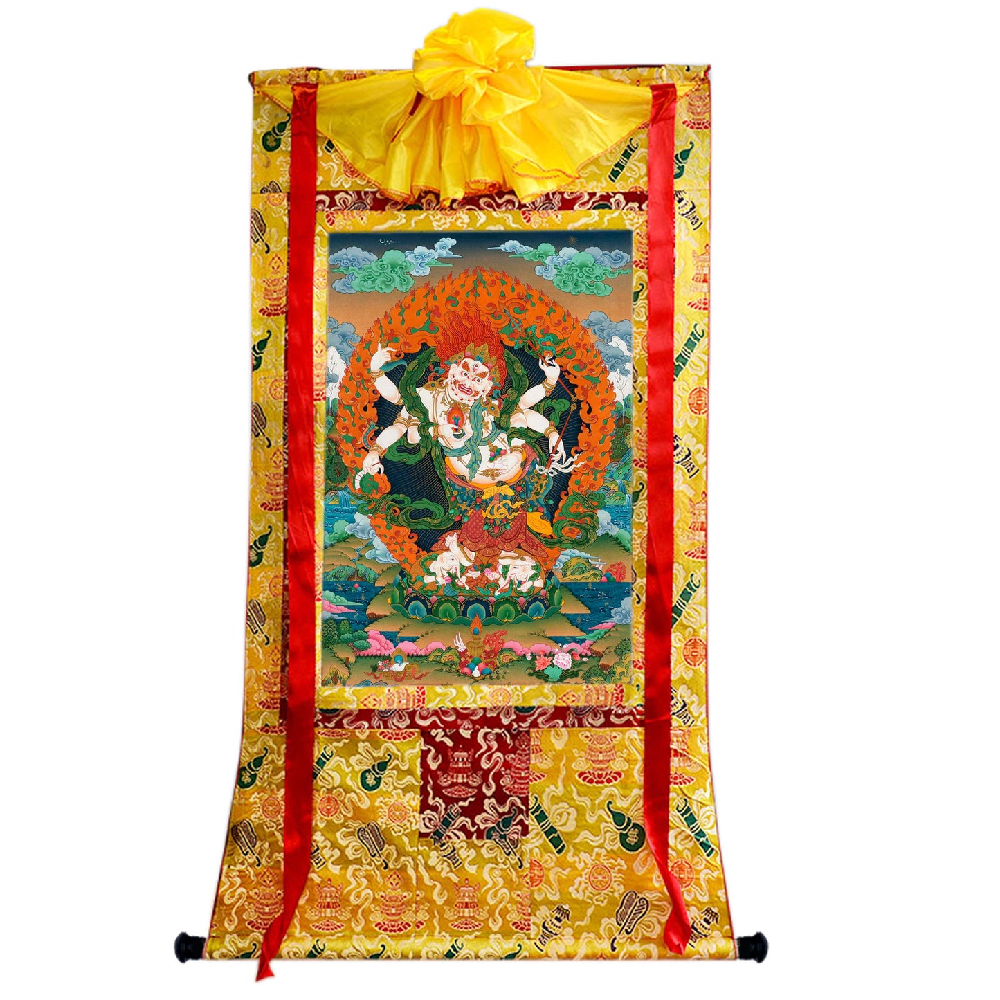 Gandhanra Tibetan Thangka Art - White Mahakala - from Kathok Monastery - Giclee Print with Mineral Pigments