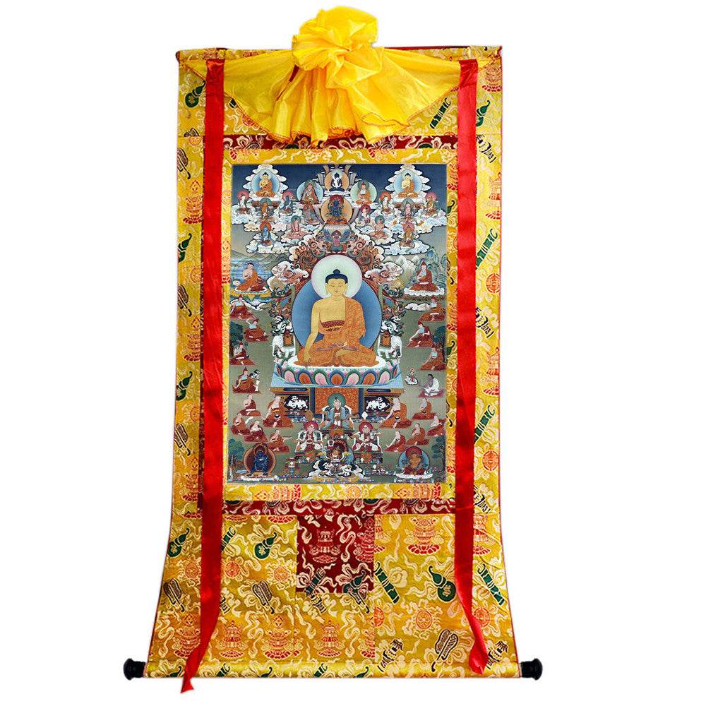 Shakyamuni - Tibetan thangka painting, close-up detail