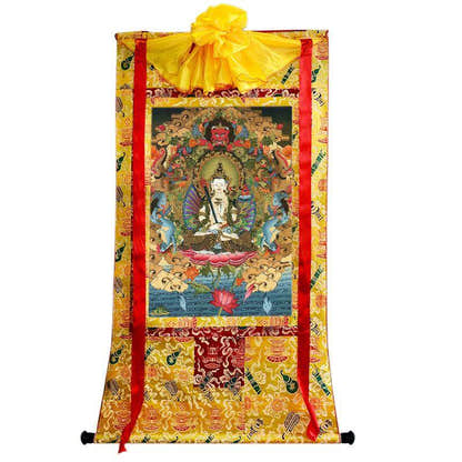 Akasagarbha Bodhisattva - Tibetan thangka painting, close-up detail