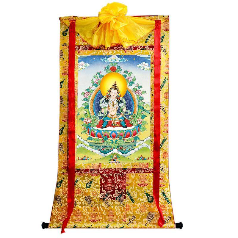 Vajrasattva - Tibetan thangka painting, close-up detail