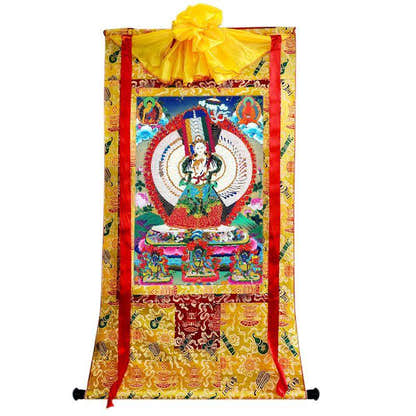 Usnisa Sitatapatra - Great White Parasol - Tibetan thangka painting, close-up detail