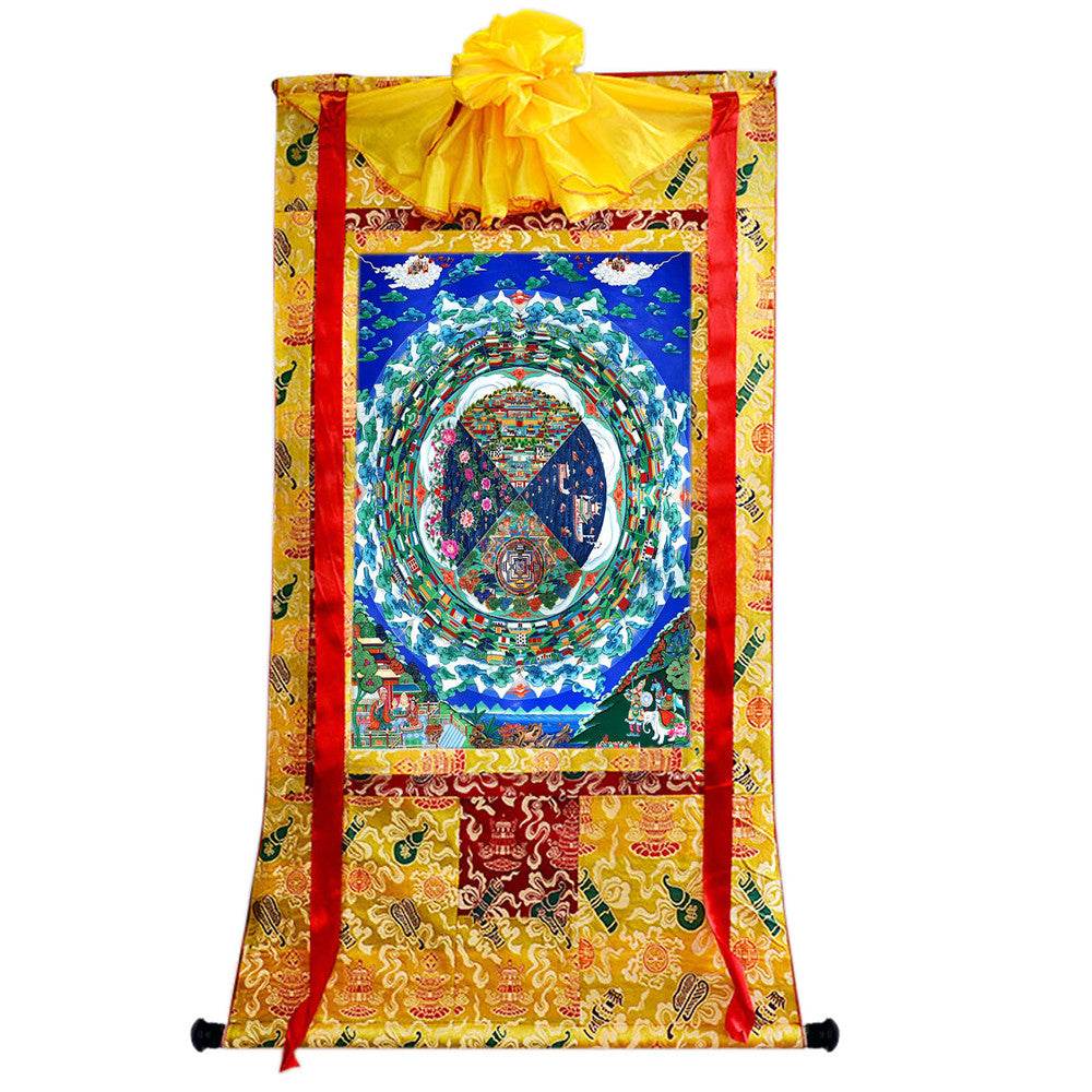 The three realms of samsāra - Tibetan thangka painting, close-up detail