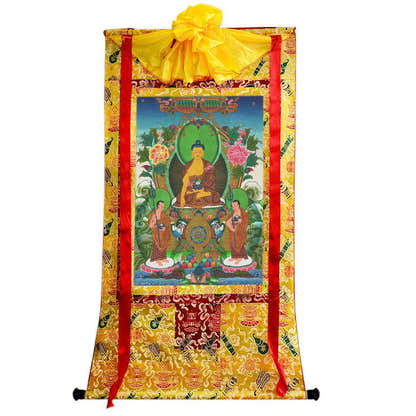 Shakyamuni - Tibetan thangka painting, close-up detail