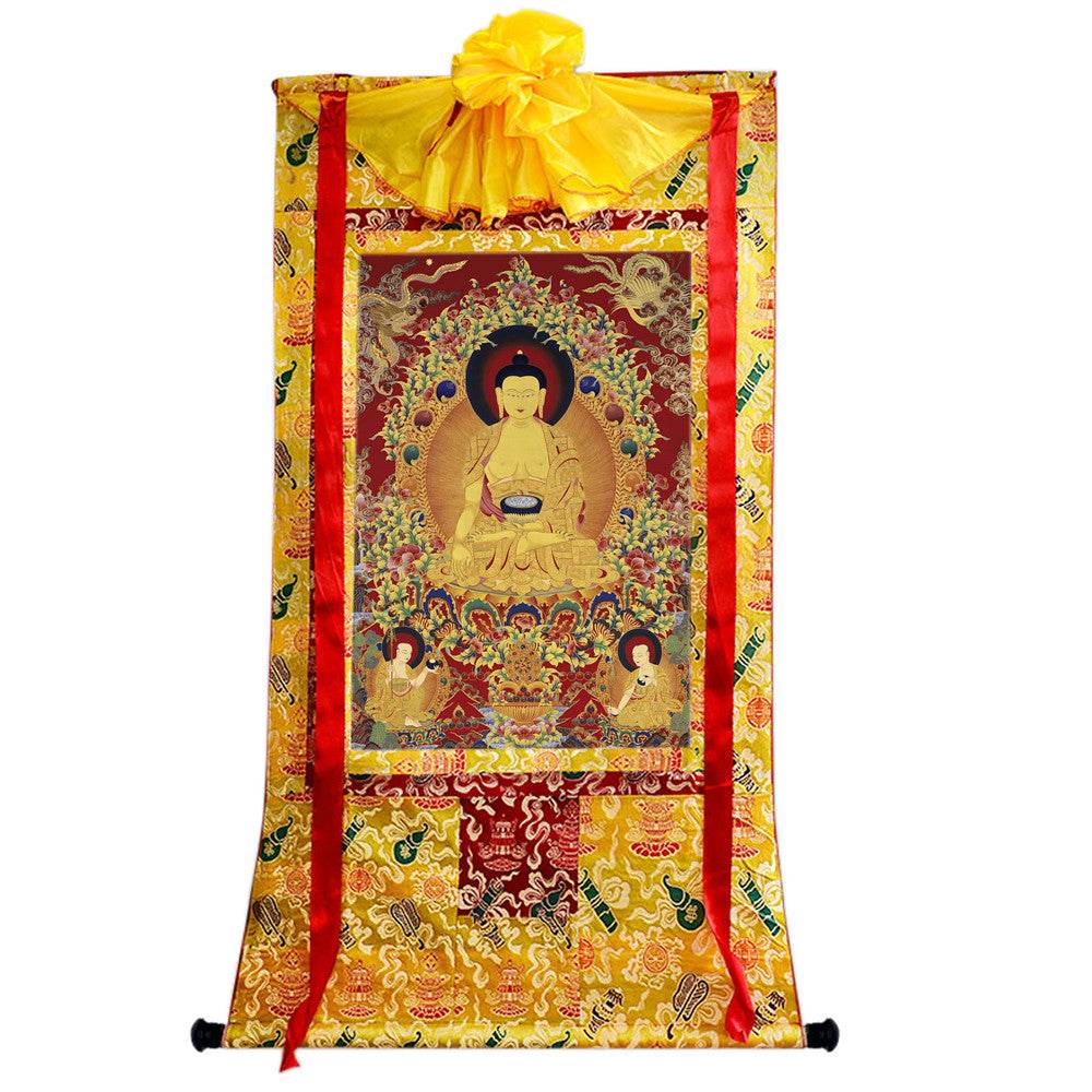 Shakyamuni - Tibetan thangka painting, close-up detail