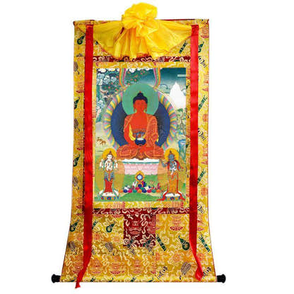 Amitabha Thangka - Tibetan thangka painting, close-up detail