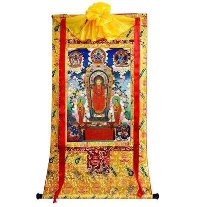 Shakyamuni Buddha: Sandalwood Buddha Image - Tibetan thangka painting, view 8