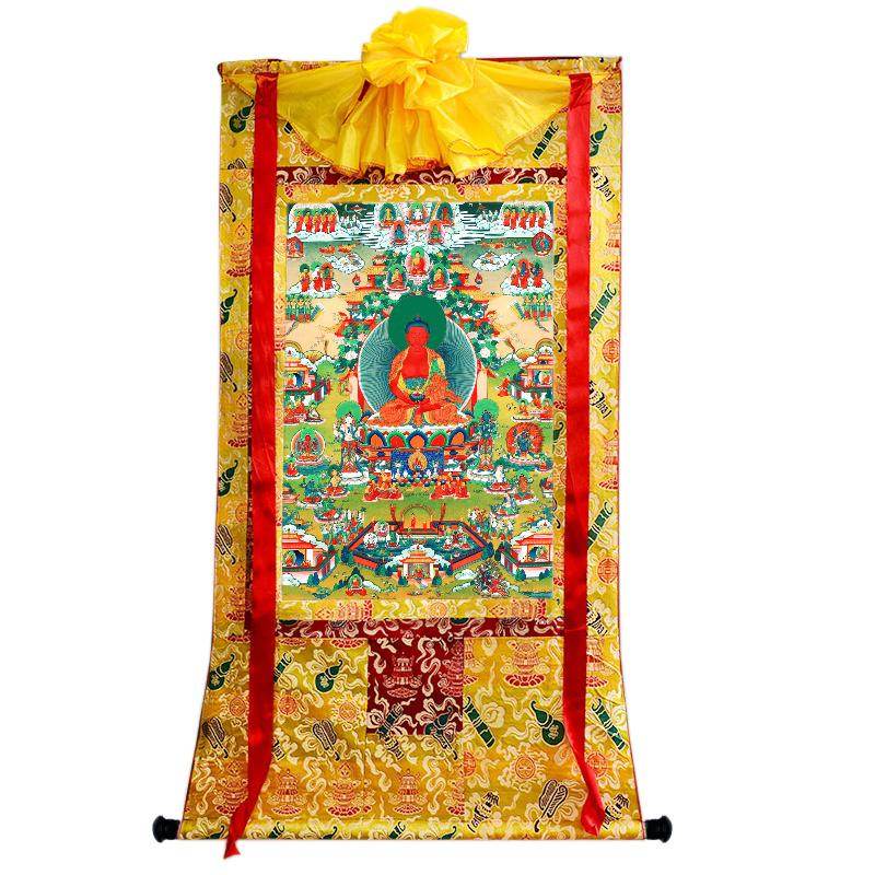 Amidabha in Pure Land - Tibetan thangka painting, close-up detail