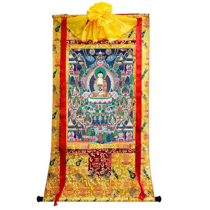 Western Pure Land of Ultimate Bliss - Tibetan thangka painting, close-up detail