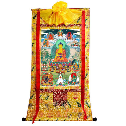 Shakyamuni - Tibetan thangka painting, close-up detail