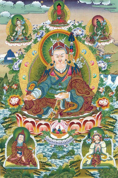 Padmasambhava - Guru Rinpoche - Tibetan thangka painting, front view