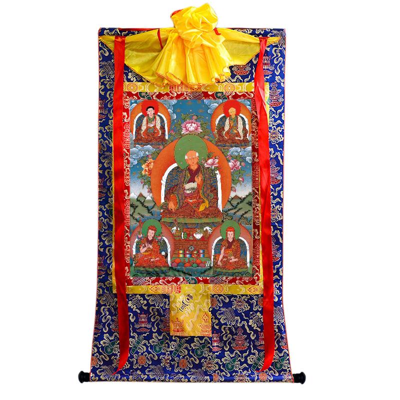 Gandhanra Tibetan Thangka Art - The Sa skya School's Five Forefathers- from Kathok Monastery - Giclee Print with Mineral Pigments