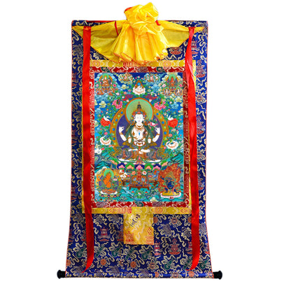 Gandhanra Tibetan Thangka Art - Chenrezig - Padmapani - from Kathok Monastery - Giclee Print with Mineral Pigments